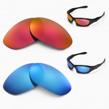 New Walleva Fire Red + Ice Blue Polarized Replacement Lenses for Oakley Monster Dog Sunglasses